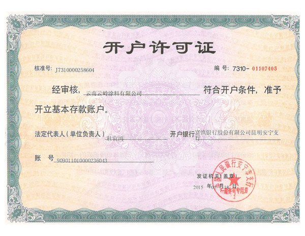 Bank Account Opening License