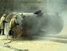 The preheater is sandblasted for rust removal